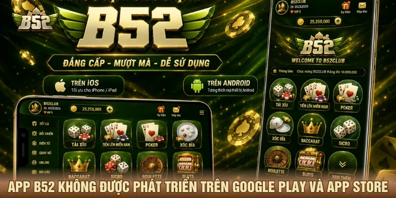 App B52 không được phát triển trên Google Play và App Store