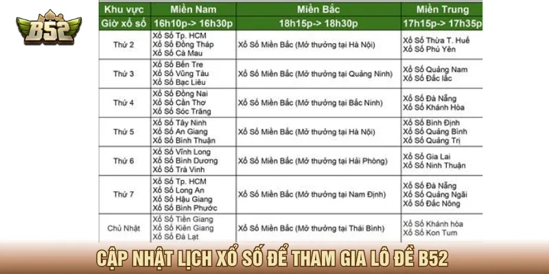Cập nhật lịch xổ số để tham gia lô đề B52 đúng thời điểm