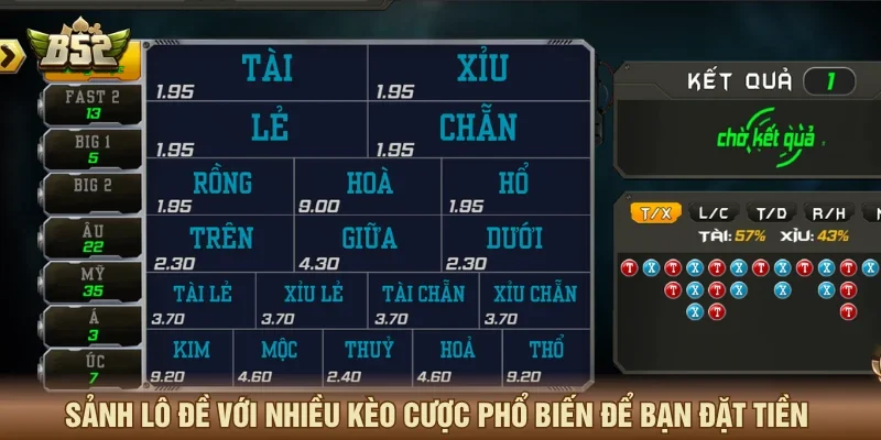 Sảnh lô đề với nhiều kèo cược phổ biến để bạn đặt tiền