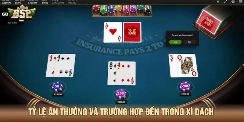 Tỷ lệ ăn thưởng và trường hợp đền trong xì dách